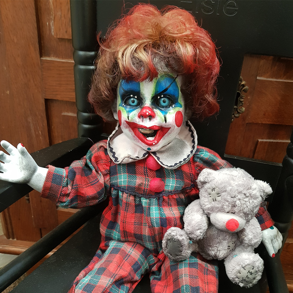 OOAK Scary Horror Doll - Tartan Tom Clown with Bear