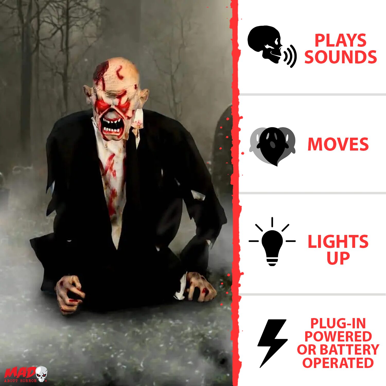 3ft Damien Zombie Animated Halloween Prop
