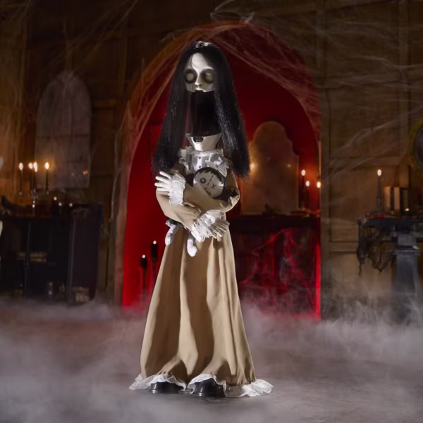 Animatronic 3ft Creepy Girl with Doll Halloween