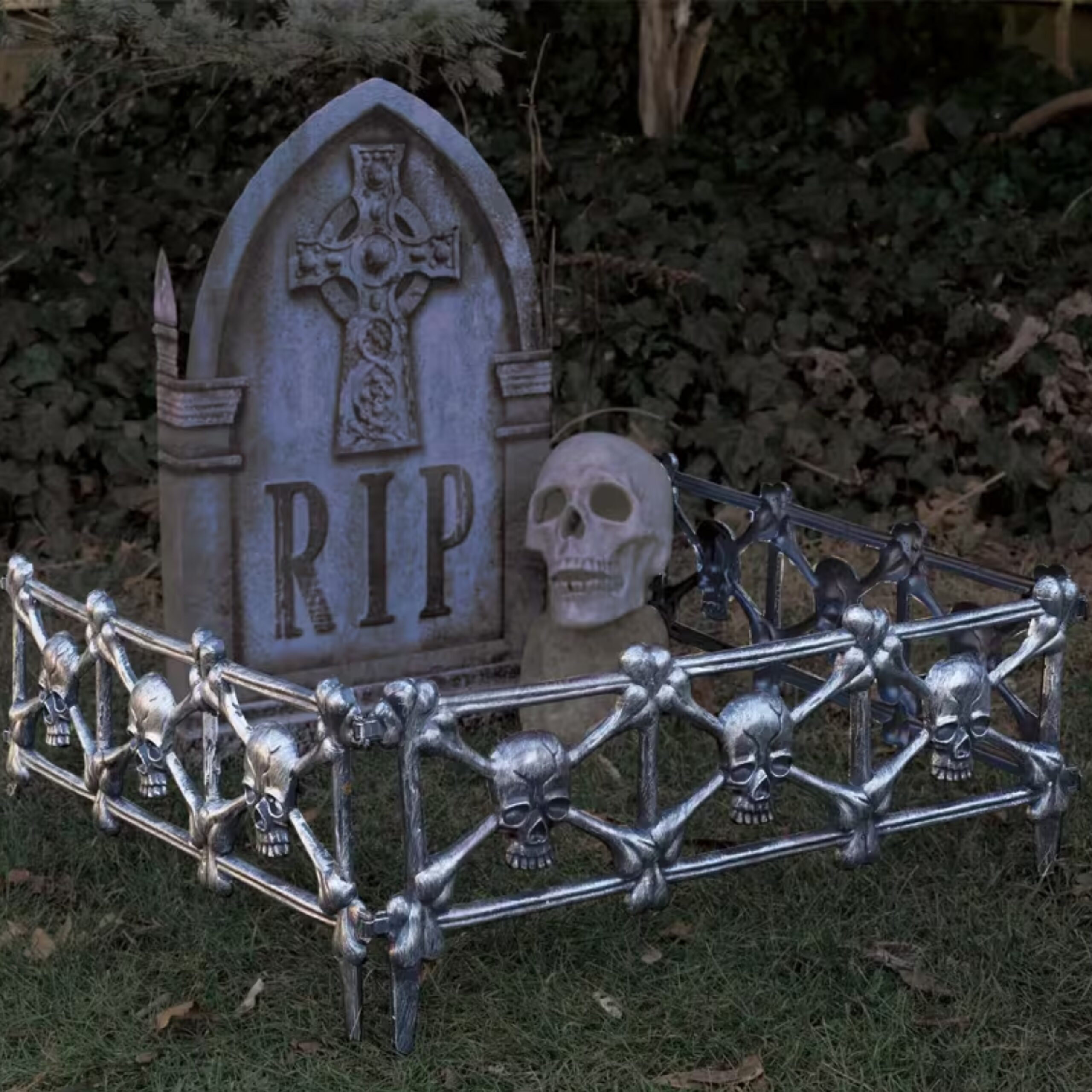 Clôture en plastique pour cimetière, crâne noir, décoration d'Halloween