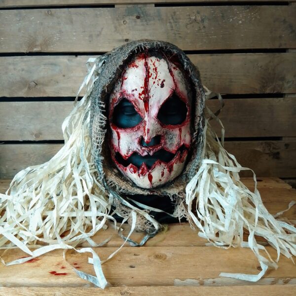 Masque de chair effrayant Jack avec capuche en toile de jute