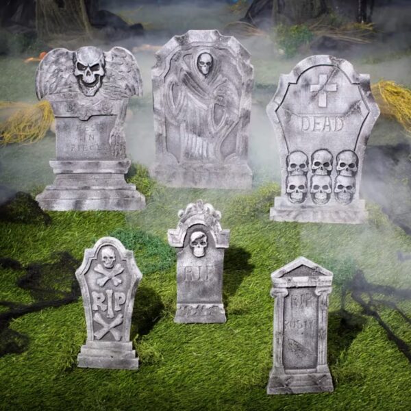 A Spooky Graveyard 6 Piece Tombstone Set for Halloween