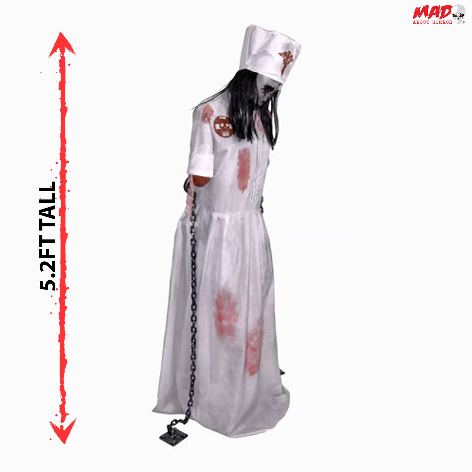 Infirmière d'asile animatronique Halloween de 1,58 m qui convulse