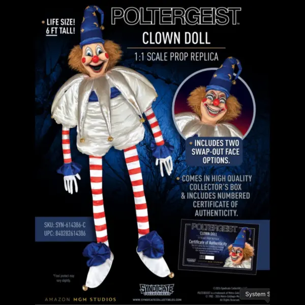 Syndicate Collectibles Poltergeist - Clownpuppe, Replik im Maßstab 1:1, limitierte Auflage