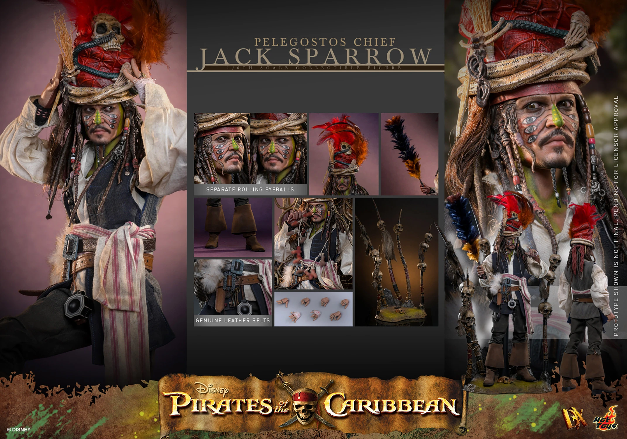 Hot Toys Fluch der Karibik: Am Ende der Welt - Häuptling Pelegostos Jack Sparrow 1/6 Actionfigur