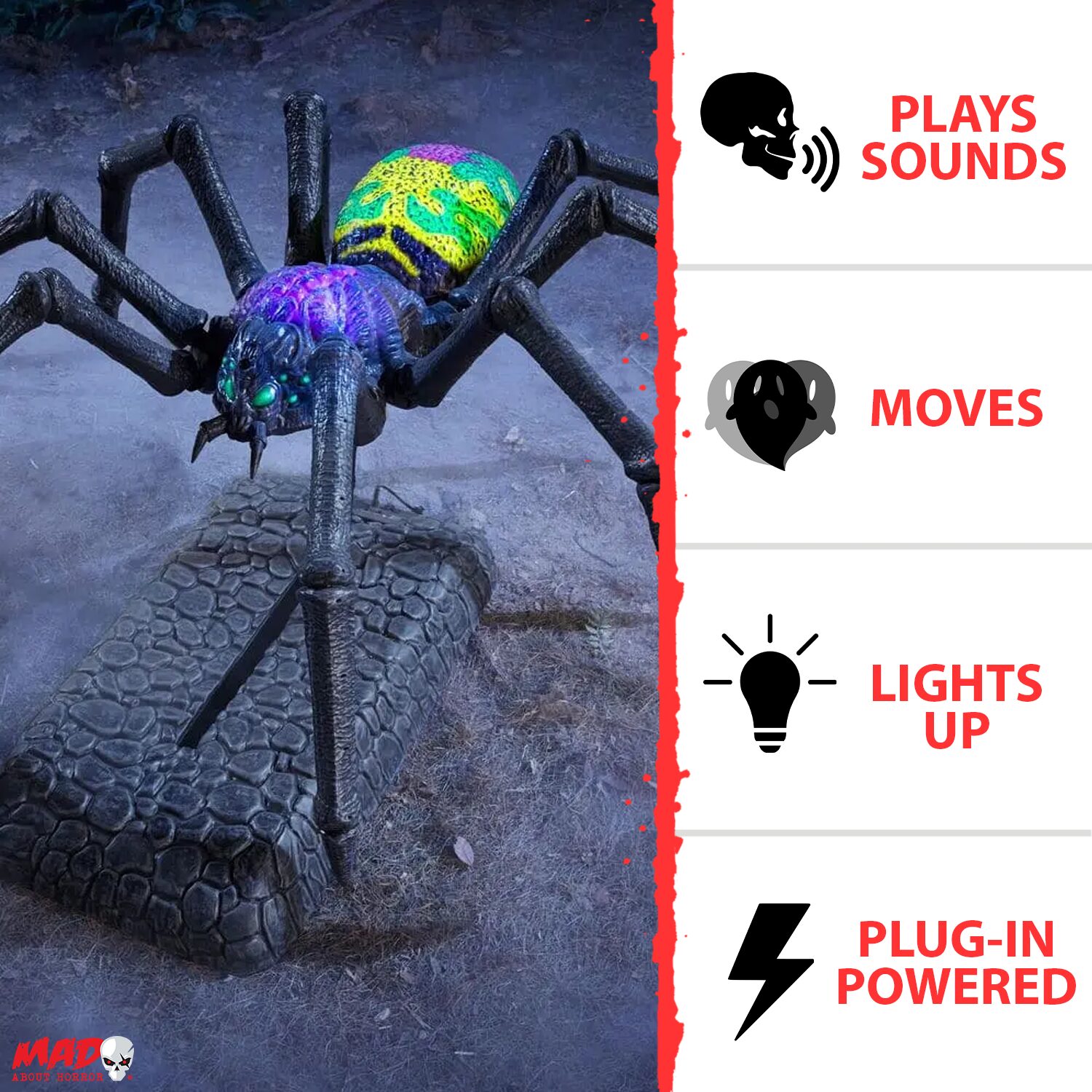 6 Fuß (ca. 1,8 m) großer gruseliger animatronischer Kriechspinne aus dem Wicked Woods Halloween