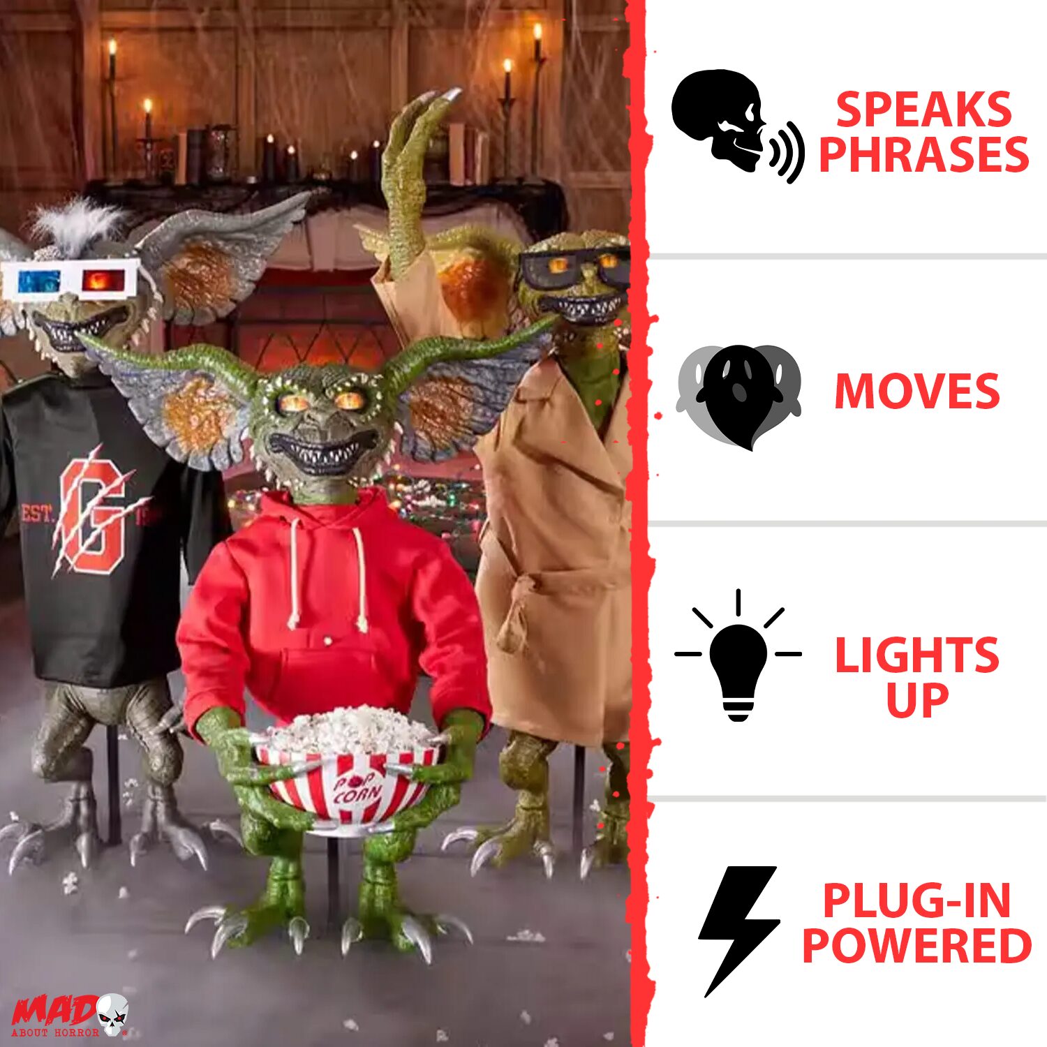 Animatronique d'Halloween Gremlins de 1,50 m en 3 pièces
