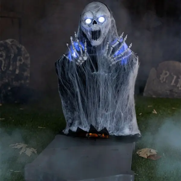 Totenkopf und Grabstein animiertes Halloween-Requisit