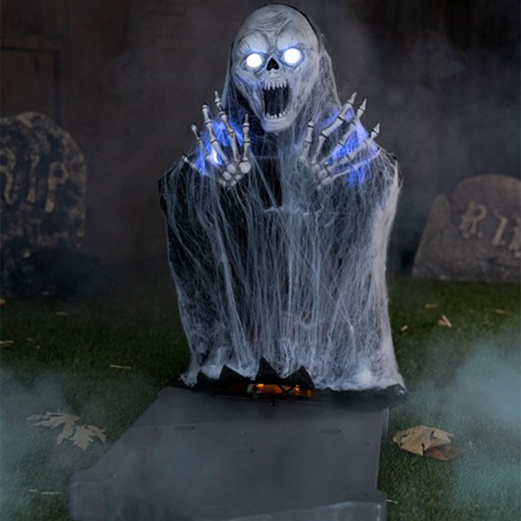 2.1ft Skull and Tombstone Halloween Animatronic
