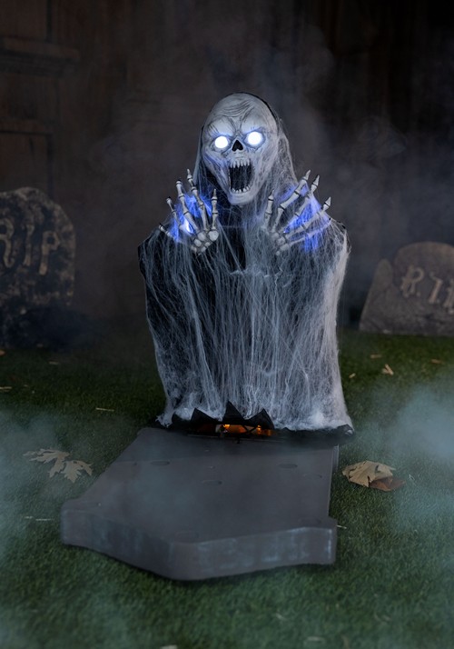 2.1ft Skull and Tombstone Halloween Animatronic