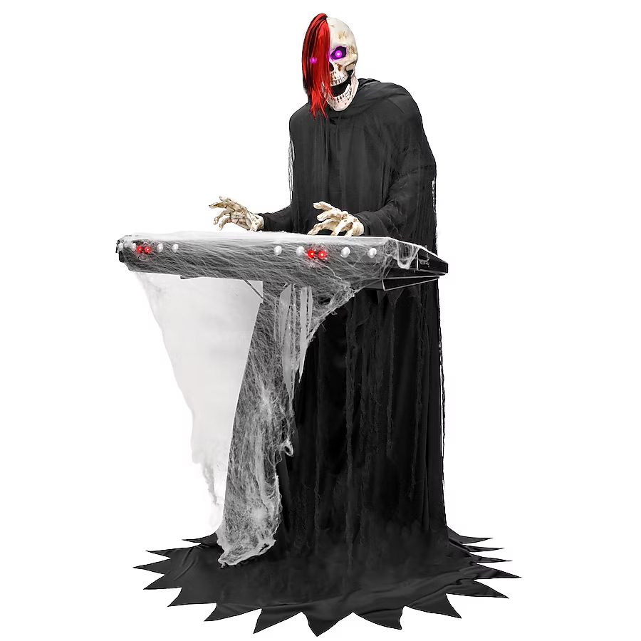 6 Fuß großes Skelett-Sensenmann-Keyboard-Spieler Halloween-Animatronic