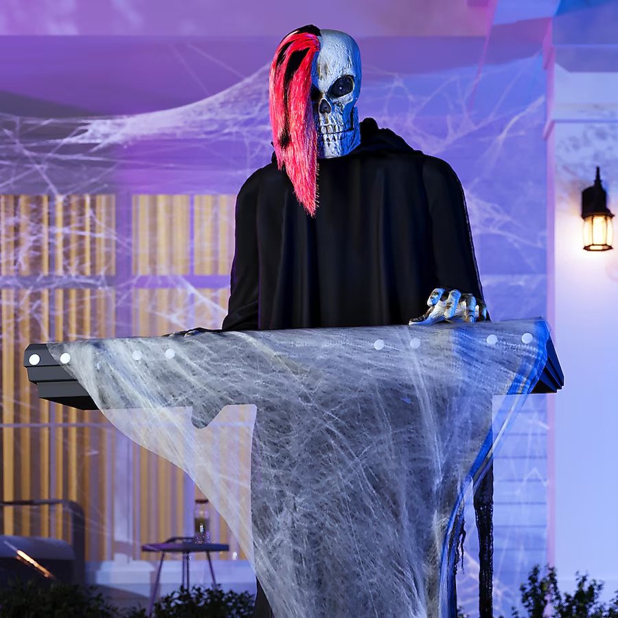 6 Fuß großes Skelett-Sensenmann-Keyboard-Spieler Halloween-Animatronic