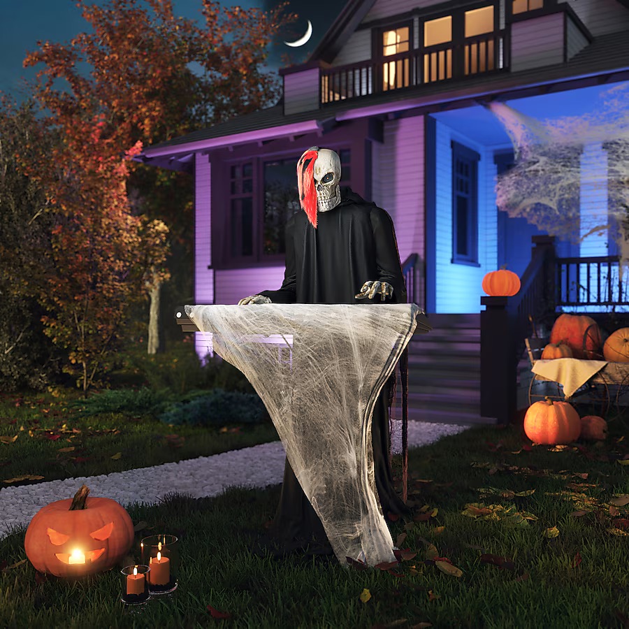6 Fuß großes Skelett-Sensenmann-Keyboard-Spieler Halloween-Animatronic