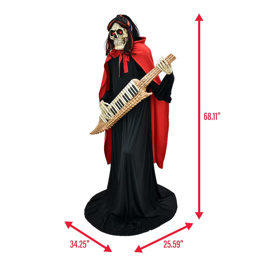 5,5 Fuß großer Skelett-Schnitter-Keytar-Spieler Halloween-Animatronic