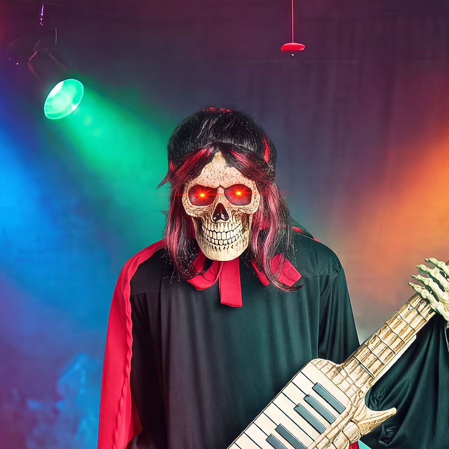 5,5 Fuß großer Skelett-Schnitter-Keytar-Spieler Halloween-Animatronic