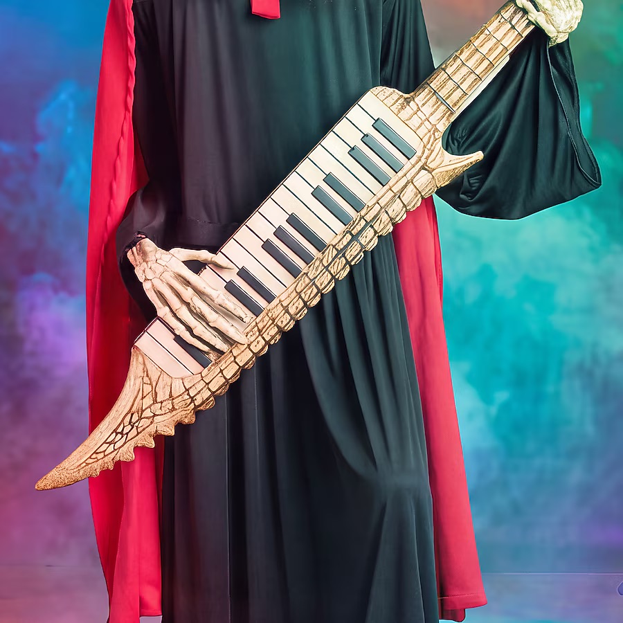 5,5 Fuß großer Skelett-Schnitter-Keytar-Spieler Halloween-Animatronic