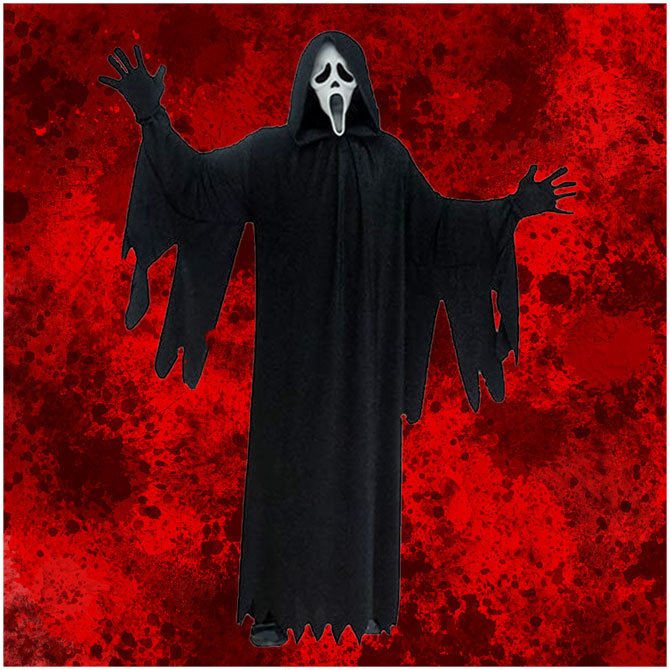 Ghostface costume from Scream, black hooded robe