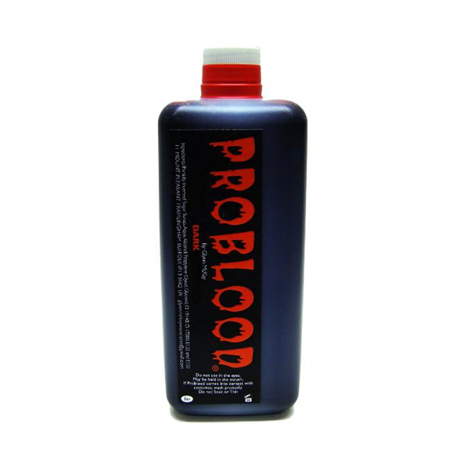 One litre bottle of Glynn McKay Pro Blood Dark theatrical blood