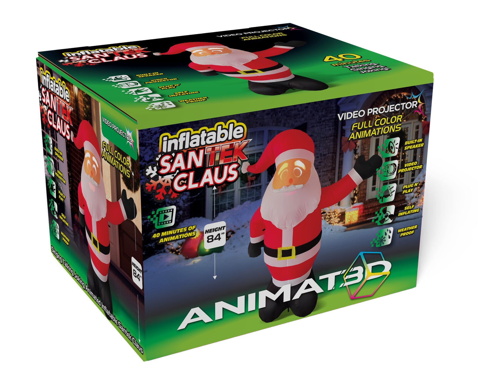 Animated Inflatable 7ft SanTek Claus with Projector & Speaker