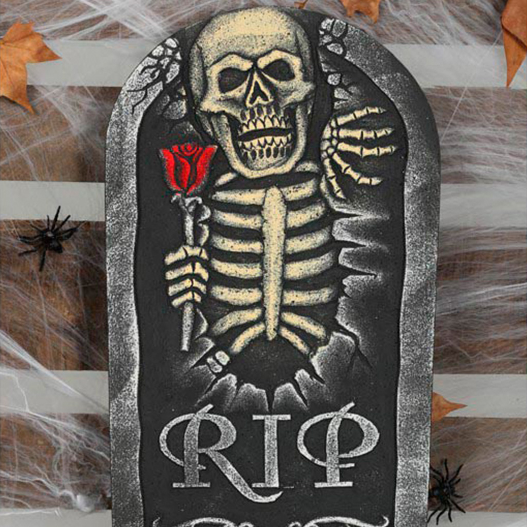 Large 65cm Tombstone - RIP Skeleton